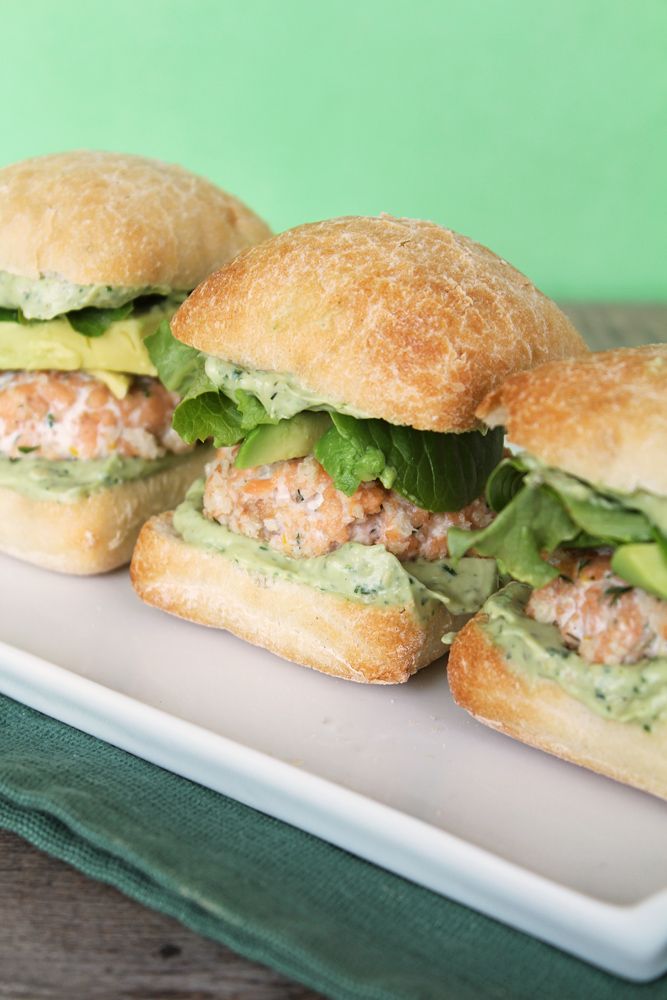 Avocado Green Goddess Salmon Sliders