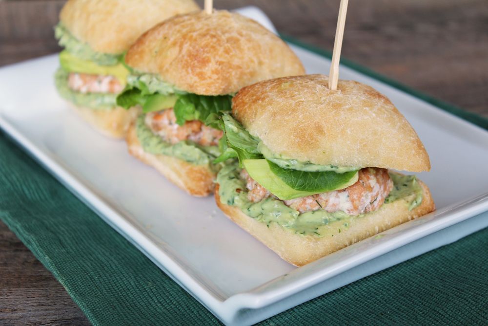 Avocado Green Goddess Salmon Sliders