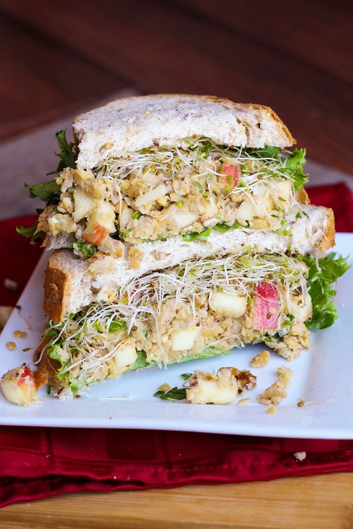 Smashed Chickpea, Blue Cheese, Apple, and Walnut Sandwich - a healthy and hearty vegetarian lunch idea!