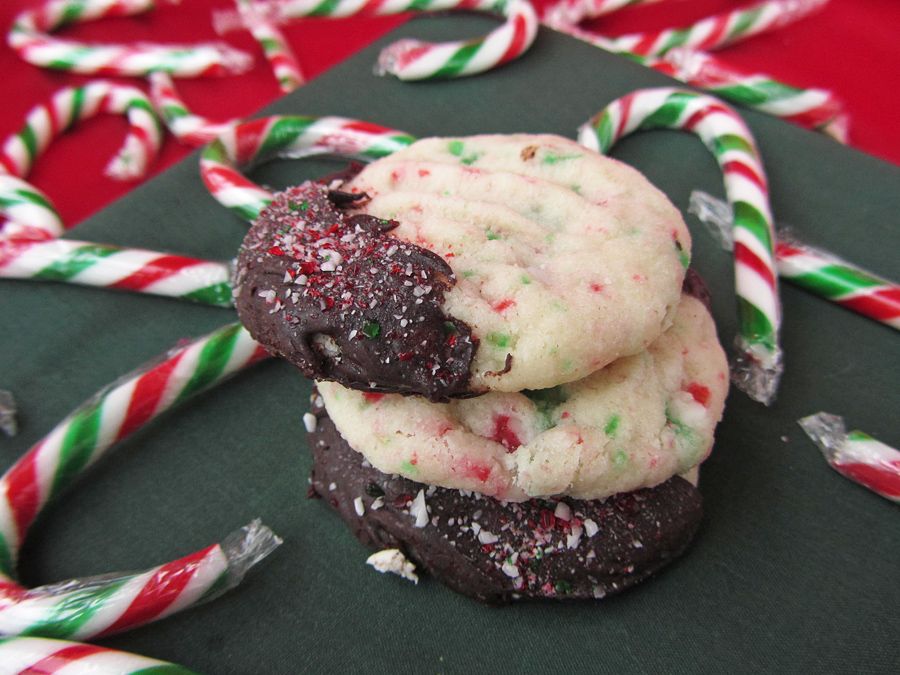 Shortbread Cookies with Candy Cane & Dark Chocolate