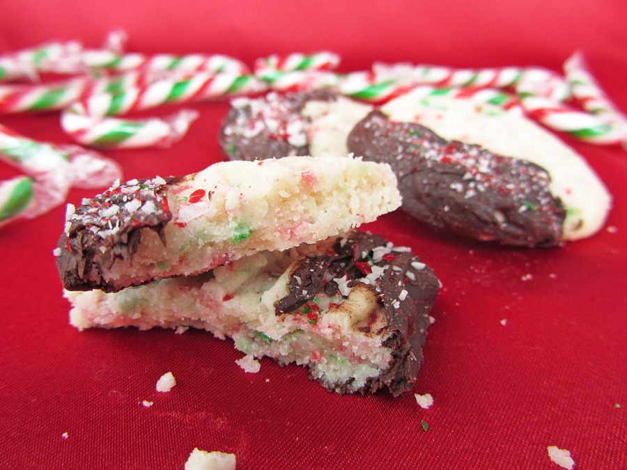 Shortbread Cookies with Candy Cane & Dark Chocolate