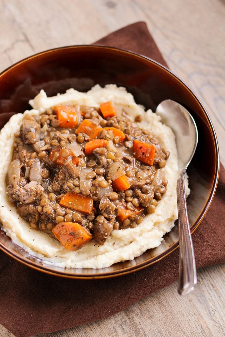 Lentil & Vegetable Stew with Cauliflower White Bean Puree