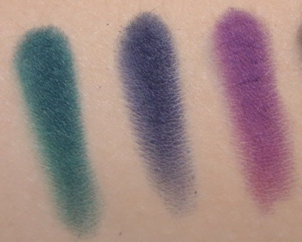 Sleek Darks palette, swatches of the first row, first 3 eyeshadows