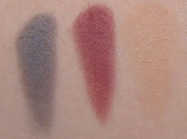 Sleek Darks palette, swatches of the second row, first 3 eyeshadows