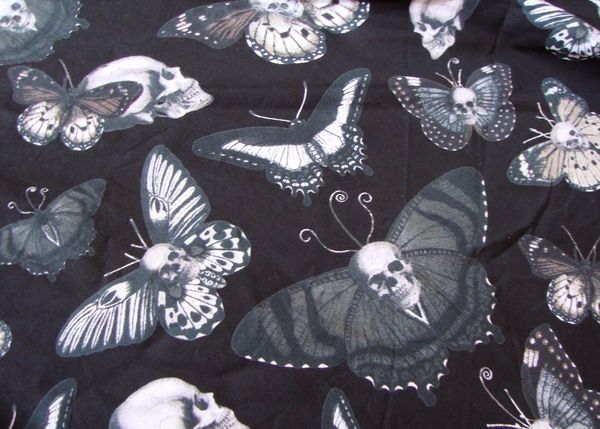 Detail of the butterfly/skull fabric