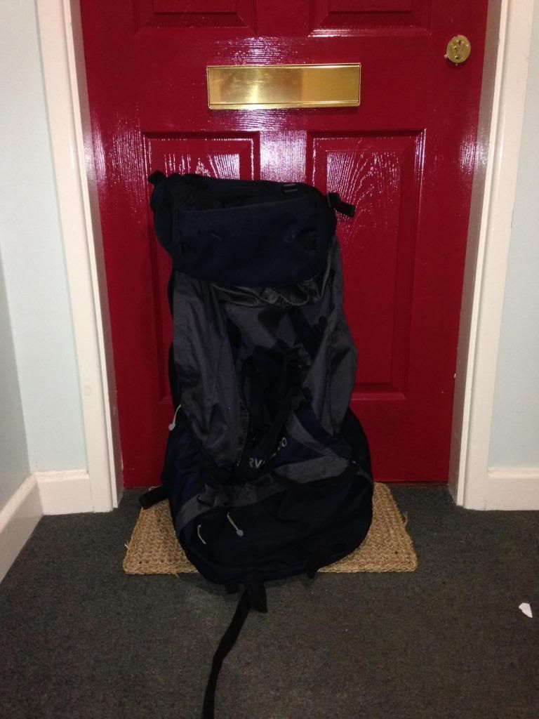 a backpack on a door