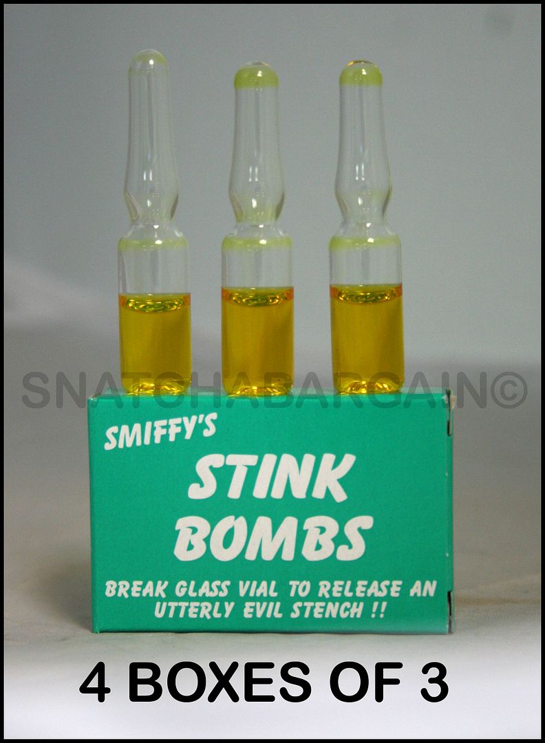 SMIFFYS STINK BOMBS 12 JOKE GLASS VIAL STINKBOMB THAT STINKS 4 BOXES OF