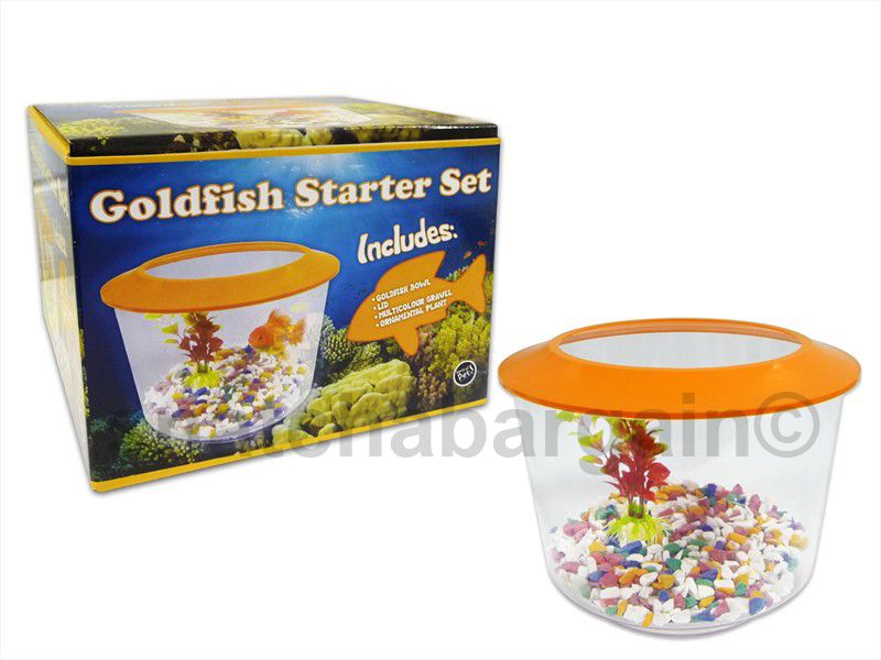 GOLDFISH STARTER SET BOWL & LID + MULITCOLOUR GRAVEL & PLANT NEW IN BOX