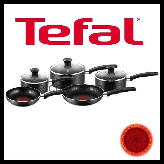 TEFAL ESSENTIAL THERMO SPOT 5 PIECES 3 x SAUCEPANS WITH LID 2 x