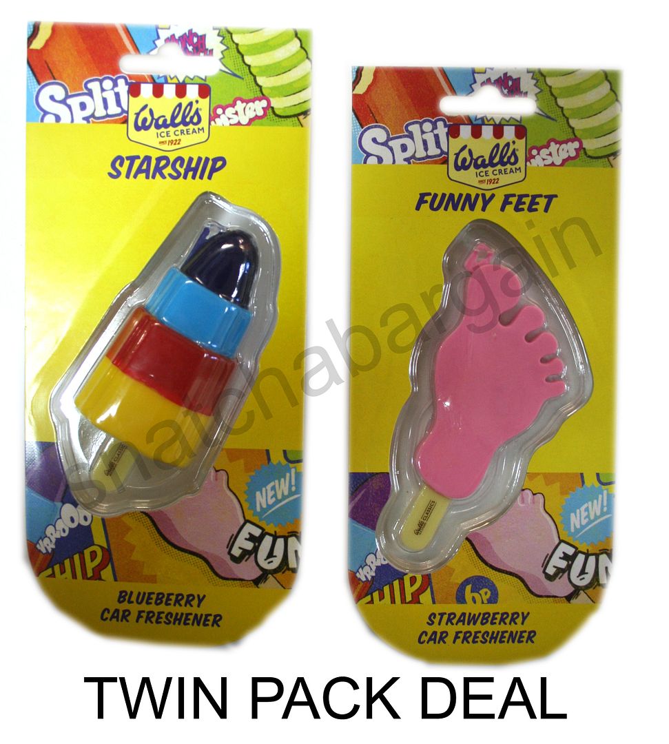 WALL'S RETRO STARSHIP & FUNNY FEET ICECREAM LOLLIES HANGING CAR AIR