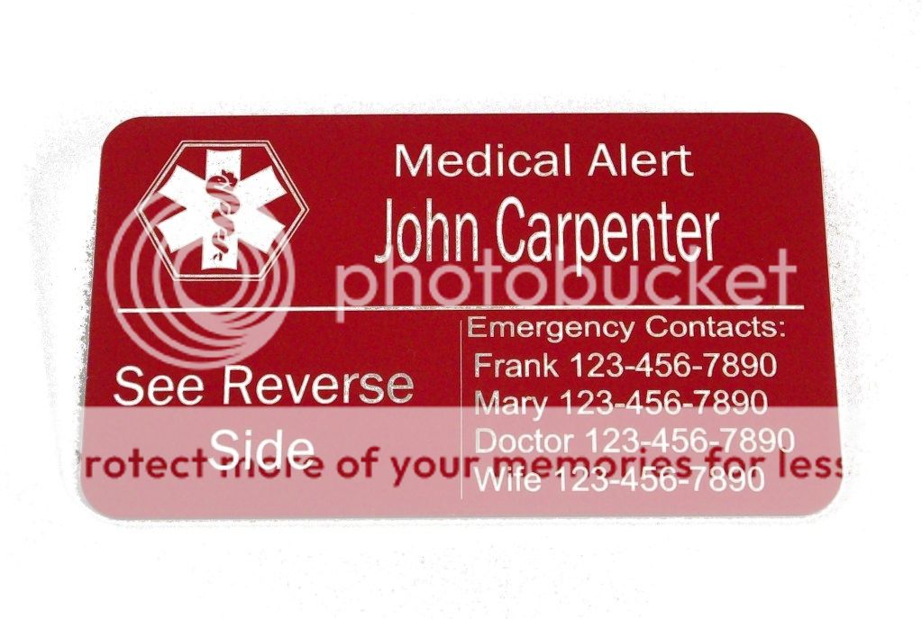 Diabetic Wallet Medical Alert Card Custom Eengraved ID Information